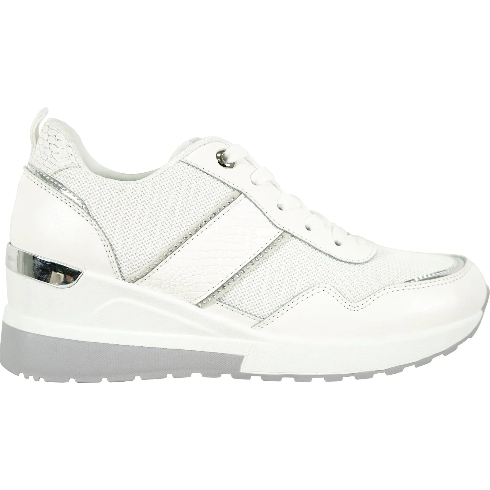 KOZI Women Fashion Sneaker MG3271 Wedge Platform with Removable Insole White