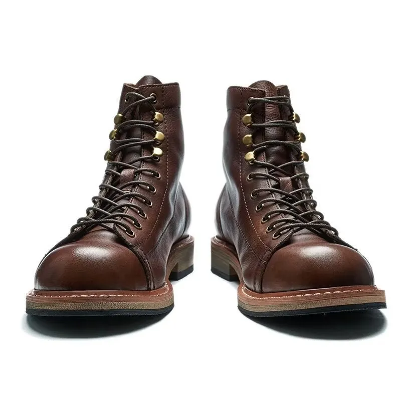 LeatherLux Stylish Round Toe Lace Up Boots