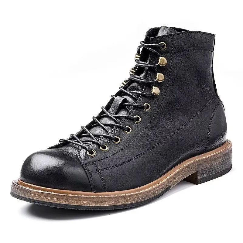 LeatherLux Stylish Round Toe Lace Up Boots