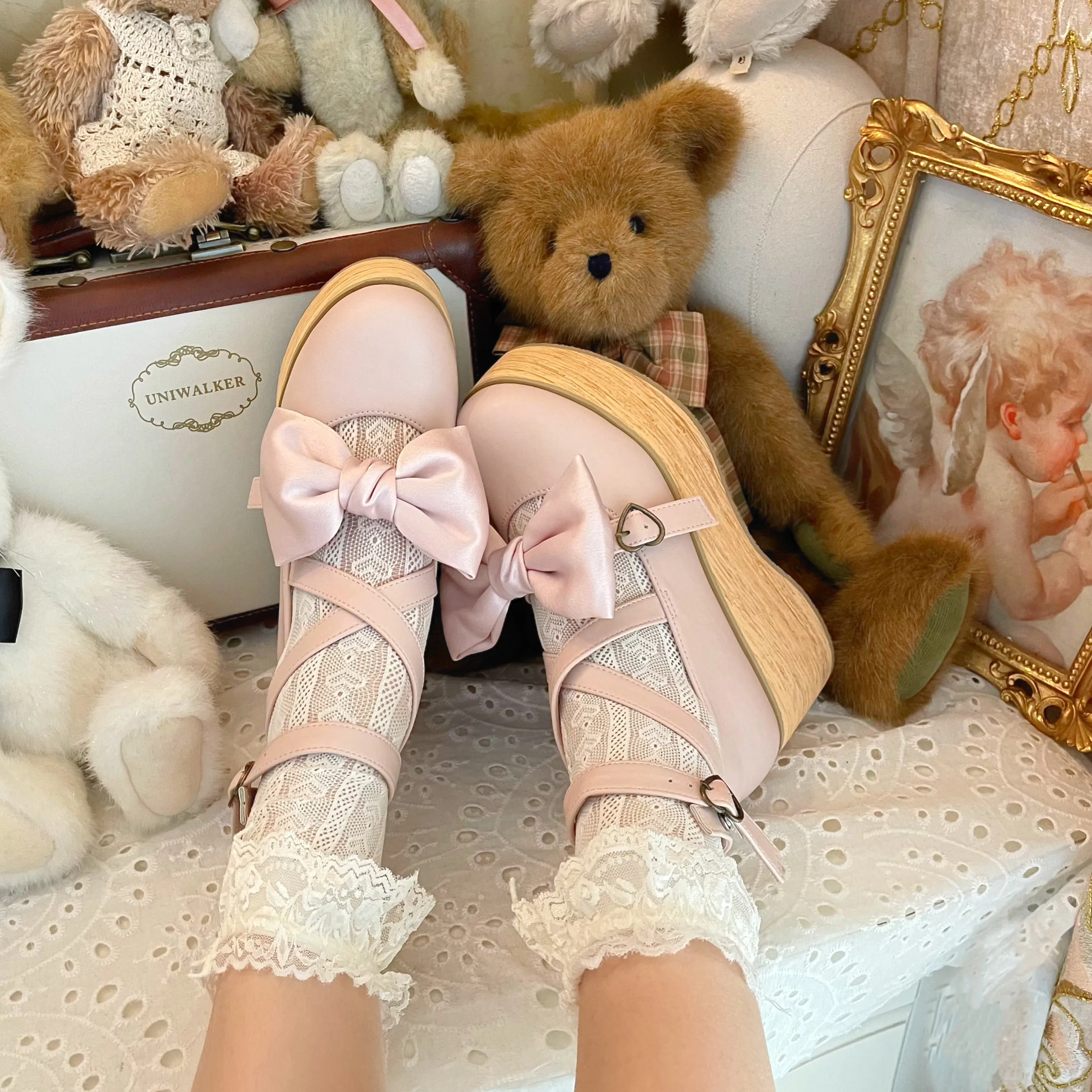 lolita shoes thick-soled shoes oversized bow shoes