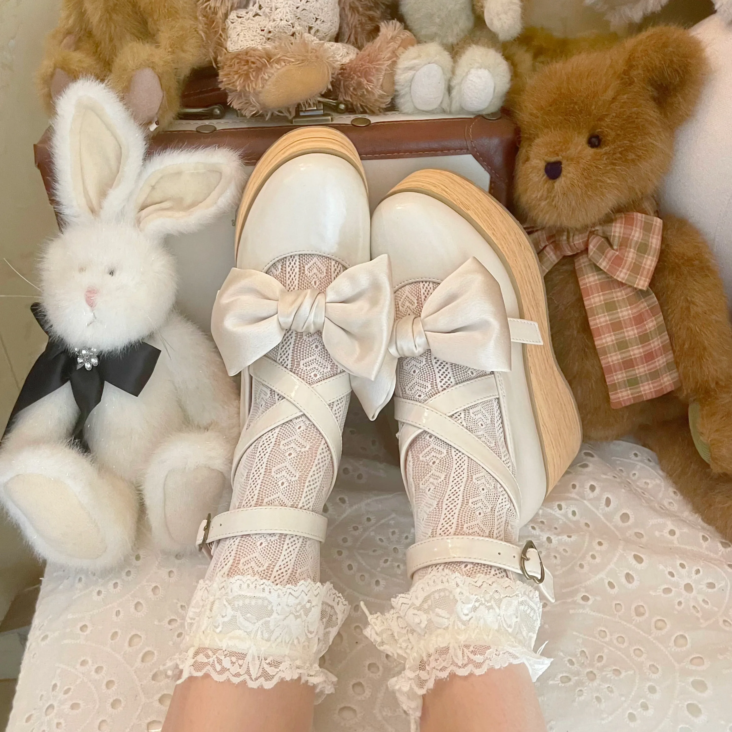 lolita shoes thick-soled shoes oversized bow shoes