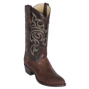 Los Altos Boots Mens #65G0507 Round Toe | Genuine Ostrich Leg Boots Handmade | Color Brown | Greasy Finish