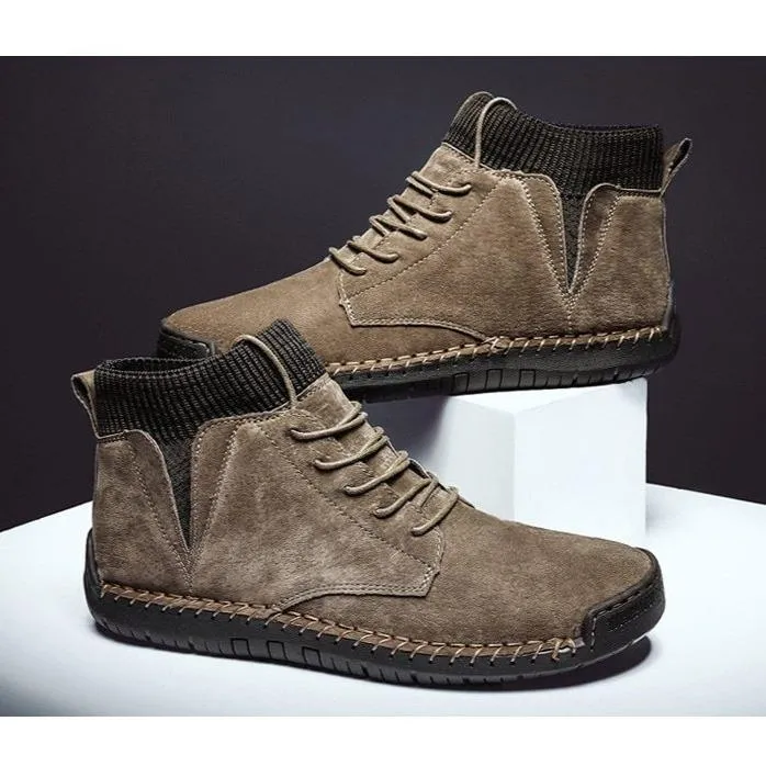 Mens fur lining winter shoes casual ankle boots suede retro lace-up boots