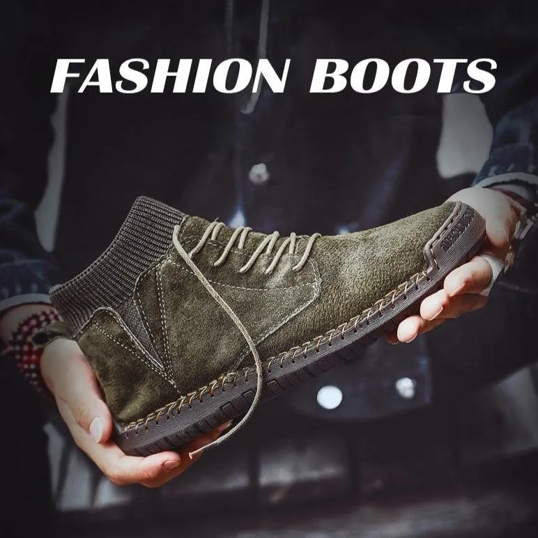 Mens fur lining winter shoes casual ankle boots suede retro lace-up boots