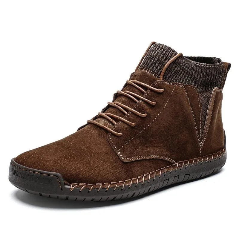 Mens fur lining winter shoes casual ankle boots suede retro lace-up boots