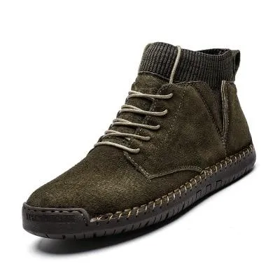 Mens fur lining winter shoes casual ankle boots suede retro lace-up boots