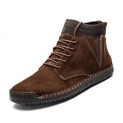 Mens fur lining winter shoes casual ankle boots suede retro lace-up boots