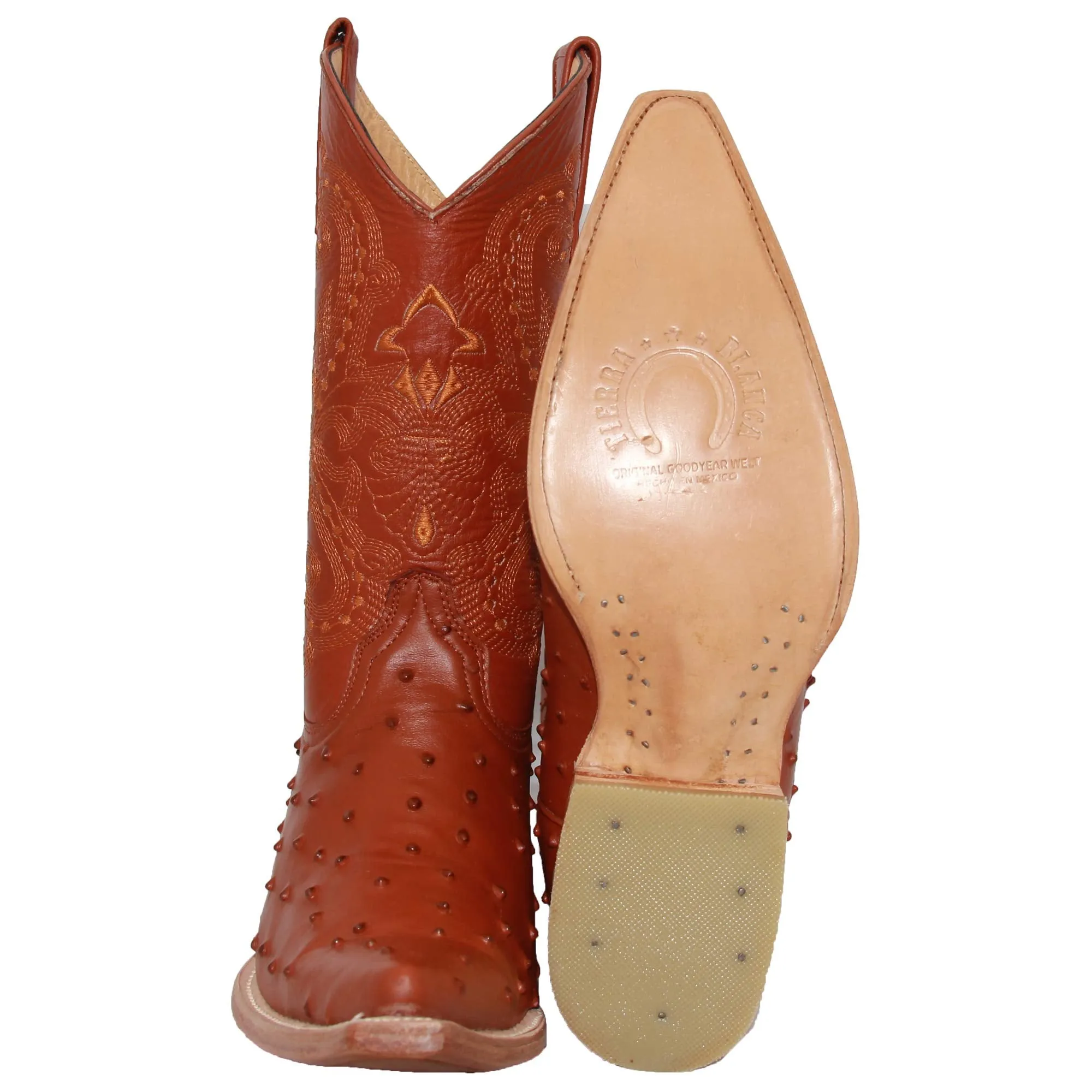 Men's Snip Toe Chihuahua Ostrich Print Cowboy Boot