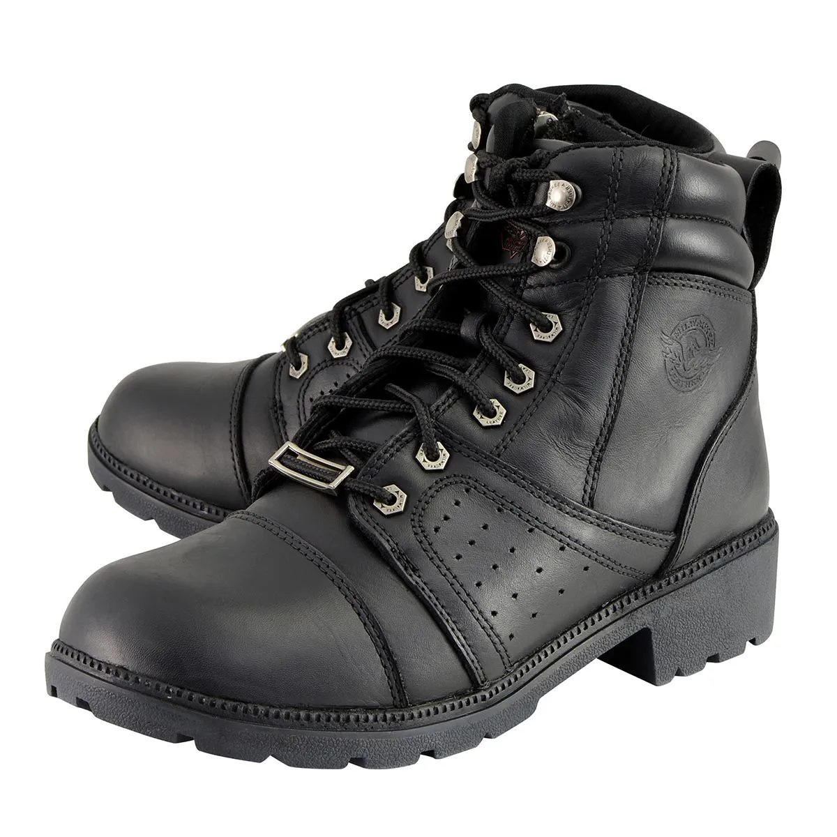 Milwaukee Leather MBL9300 Women's Black Lace-Up Leather Boots with Size Zipper