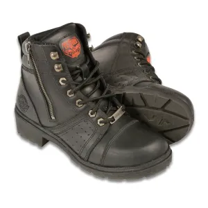 Milwaukee Leather MBL9300 Women's Black Lace-Up Leather Boots with Size Zipper