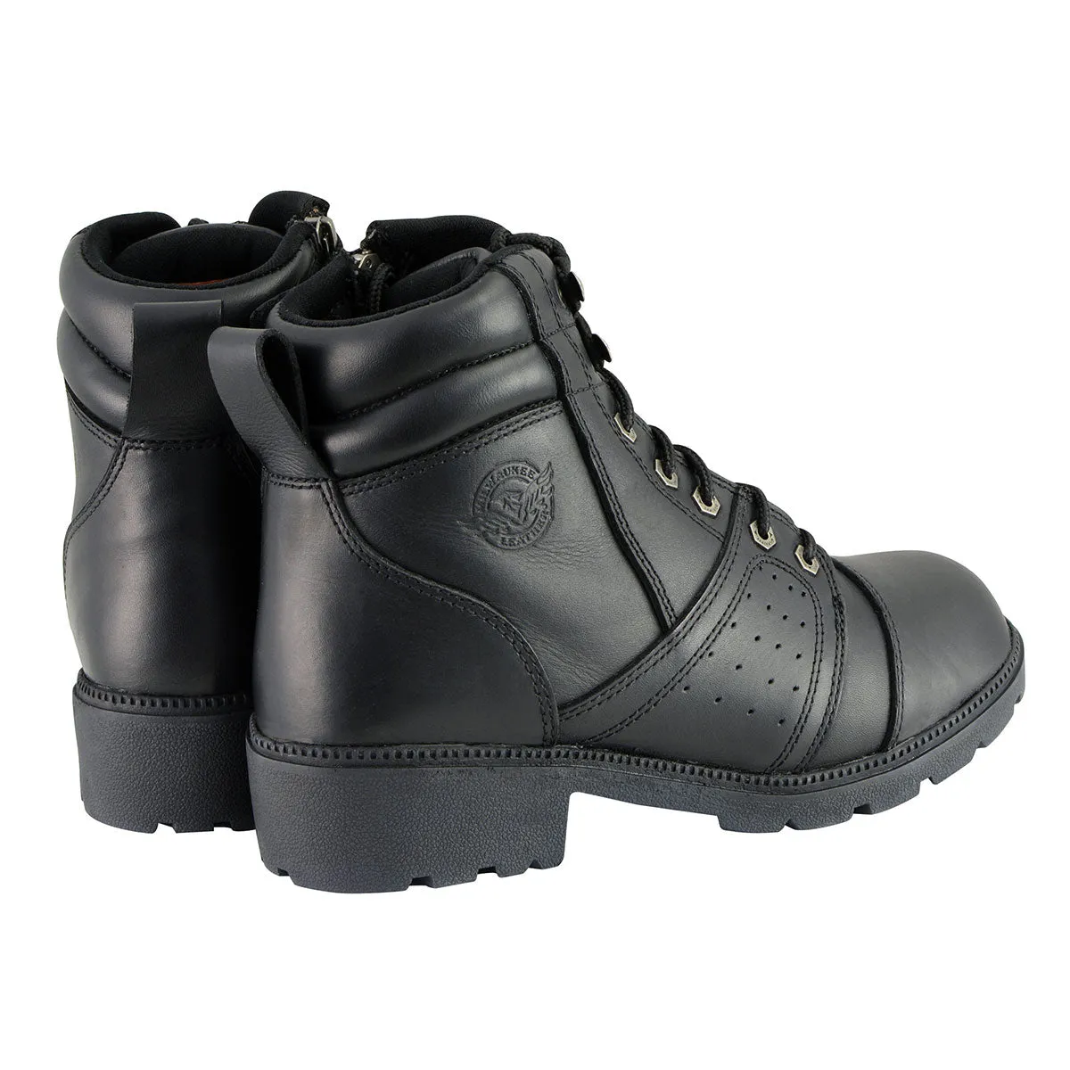 Milwaukee Leather Women's Black Leather Lace-Up Motorcycle Rider Boots with Side Zipper MBL9300