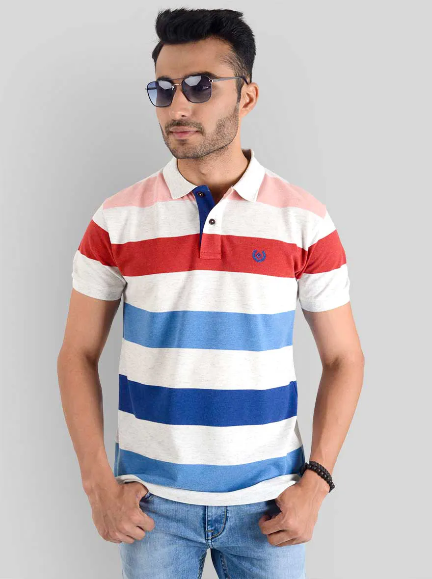 Multi colour Striped Slim Fit Polo T-shirt | Greenfibre