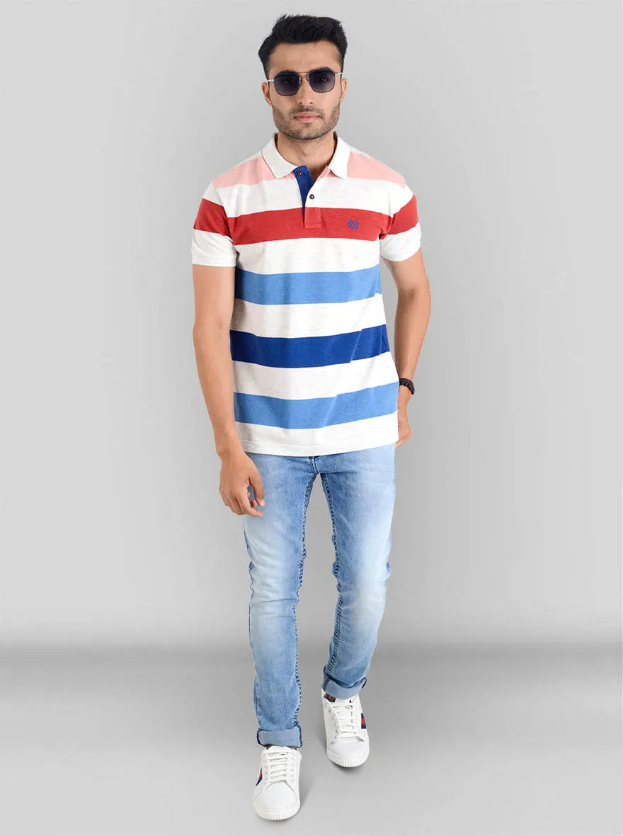 Multi colour Striped Slim Fit Polo T-shirt | Greenfibre