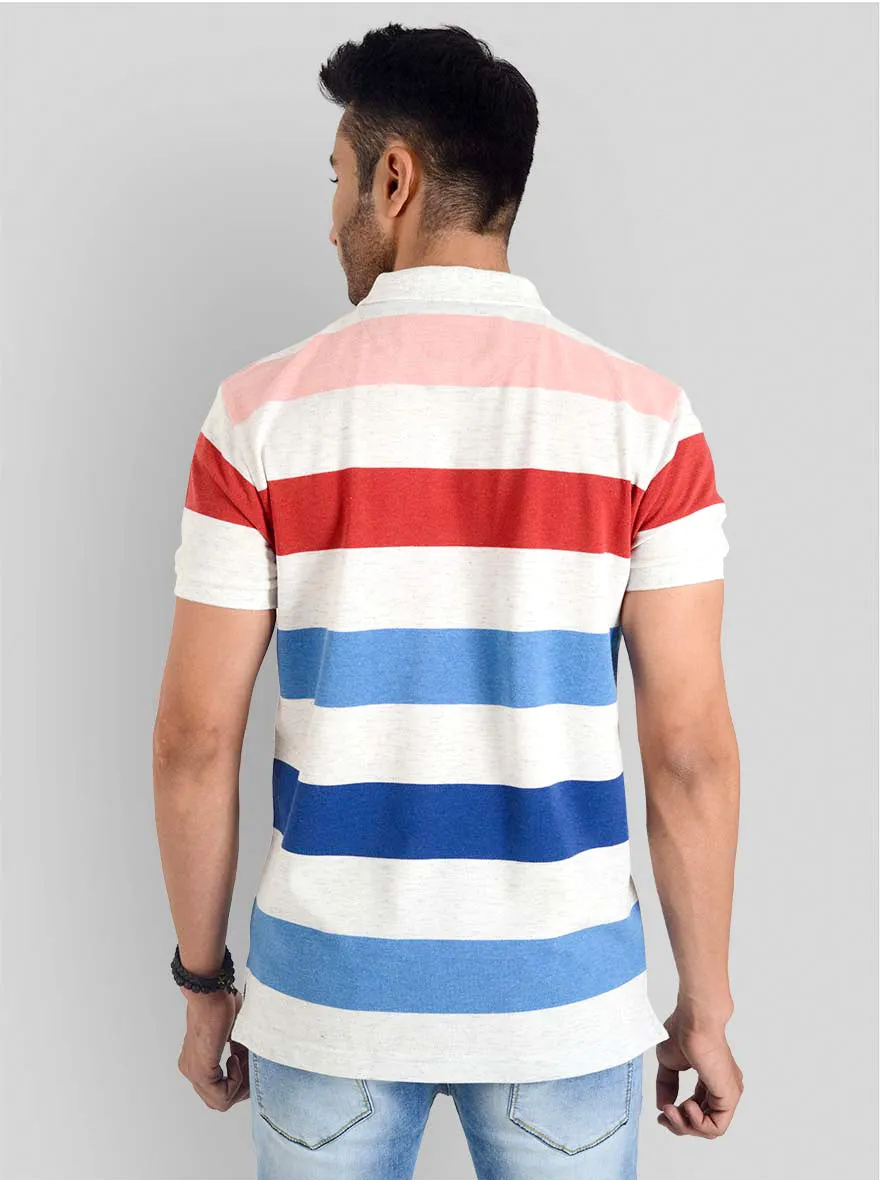 Multi colour Striped Slim Fit Polo T-shirt | Greenfibre