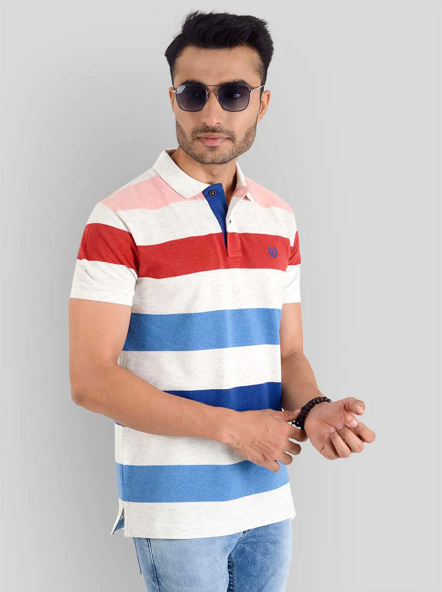 Multi colour Striped Slim Fit Polo T-shirt | Greenfibre