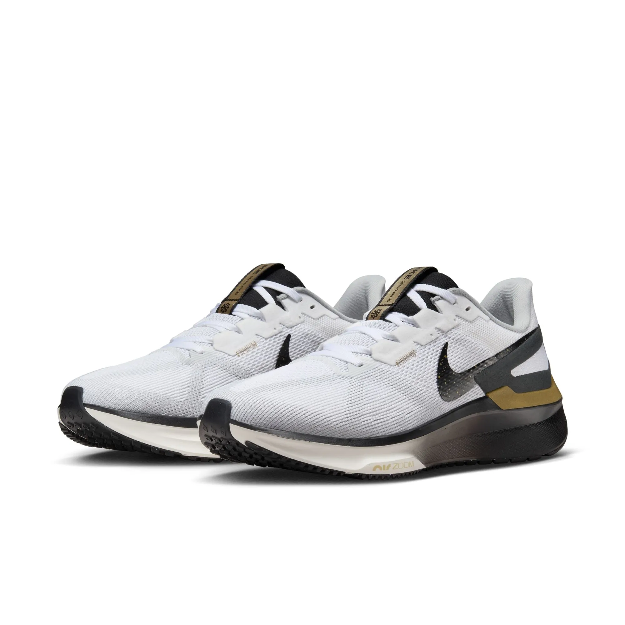 Nike Men's Air Zoom Structure 25 Running Shoes White / Metallic Gold / Light Smoke Grey / Black