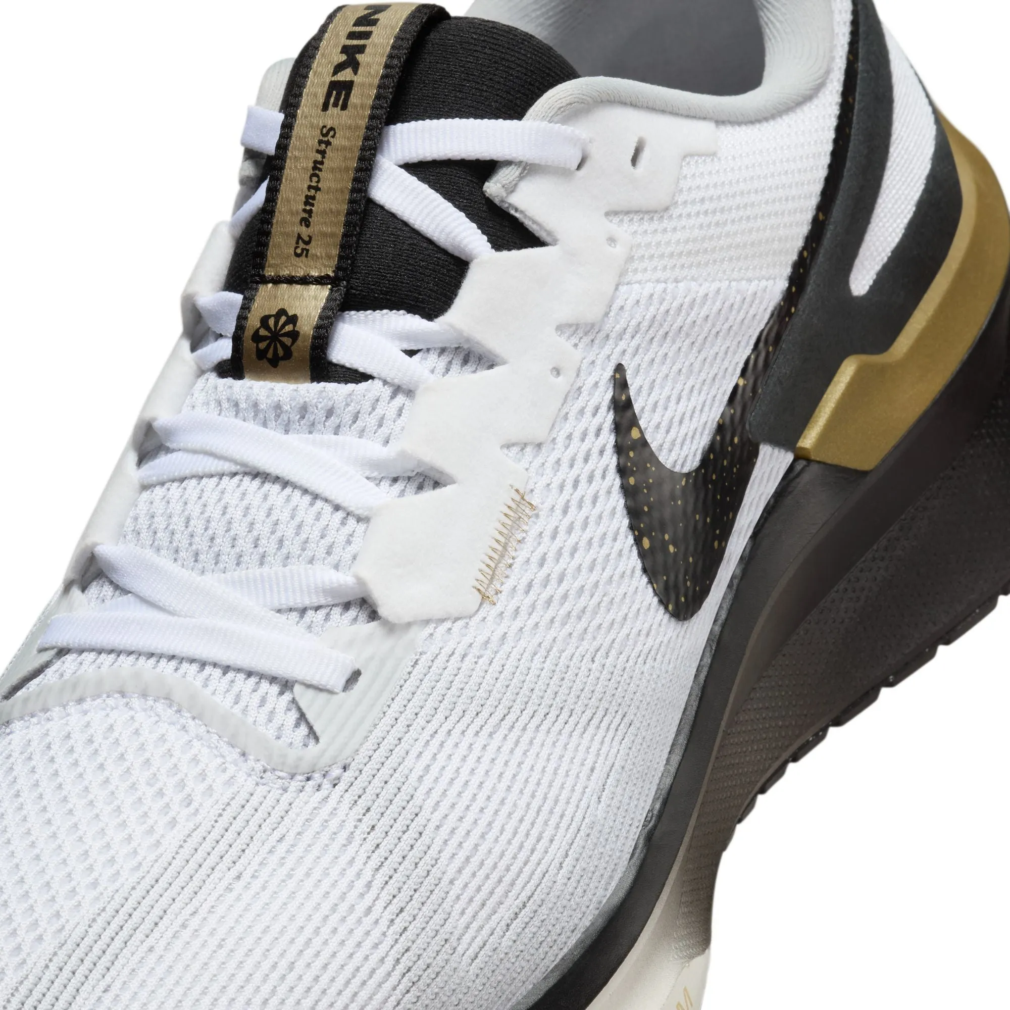 Nike Men's Air Zoom Structure 25 Running Shoes White / Metallic Gold / Light Smoke Grey / Black