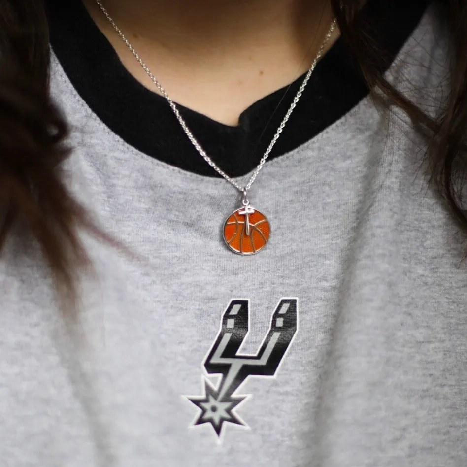 Orange Basketball Necklace w/ Dangle Cross Pendant | Gold | Ready To Ship