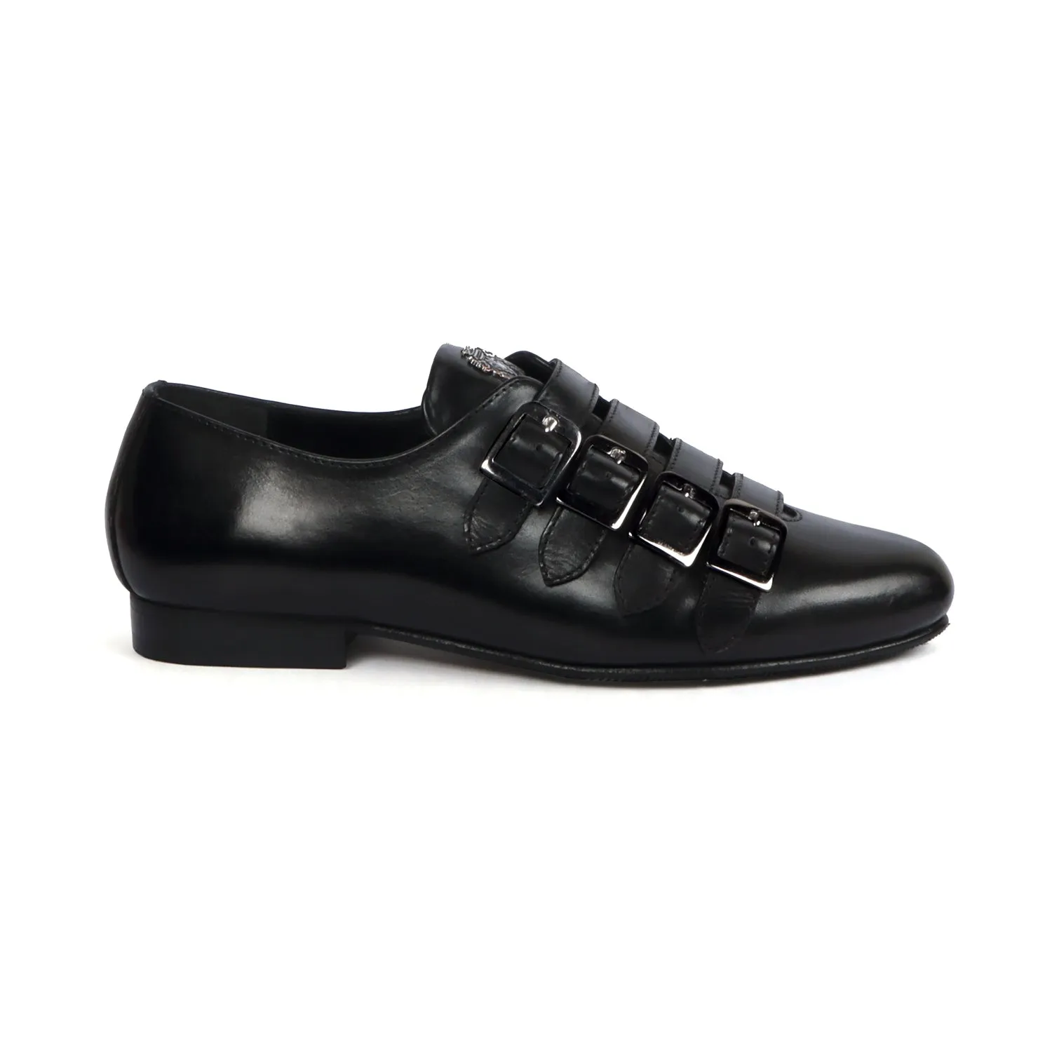 Parallel Monk Straps Light Weight Rubberised Black Genuine Leather Sneakers Shoes by Brune & Bareskin