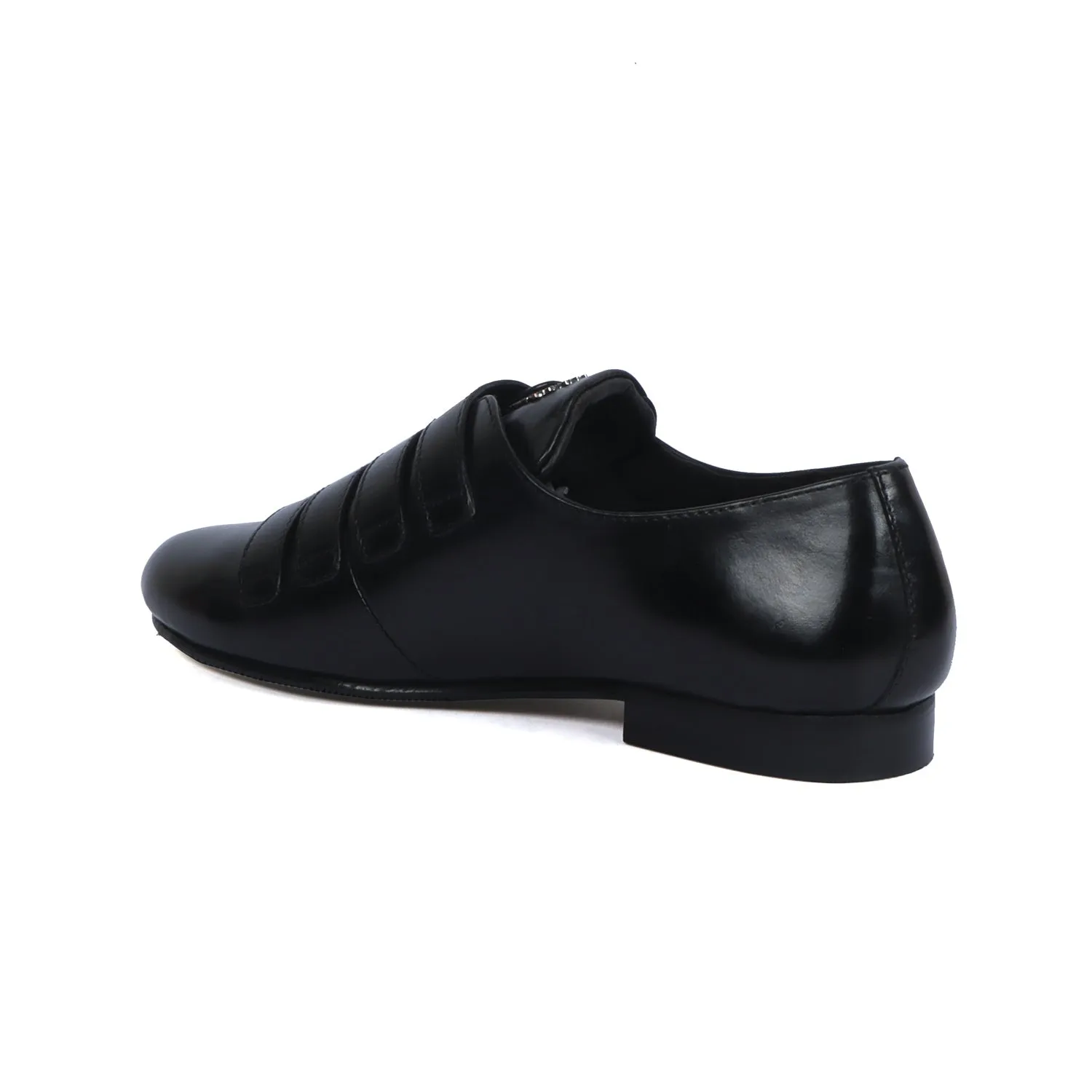 Parallel Monk Straps Light Weight Rubberised Black Genuine Leather Sneakers Shoes by Brune & Bareskin