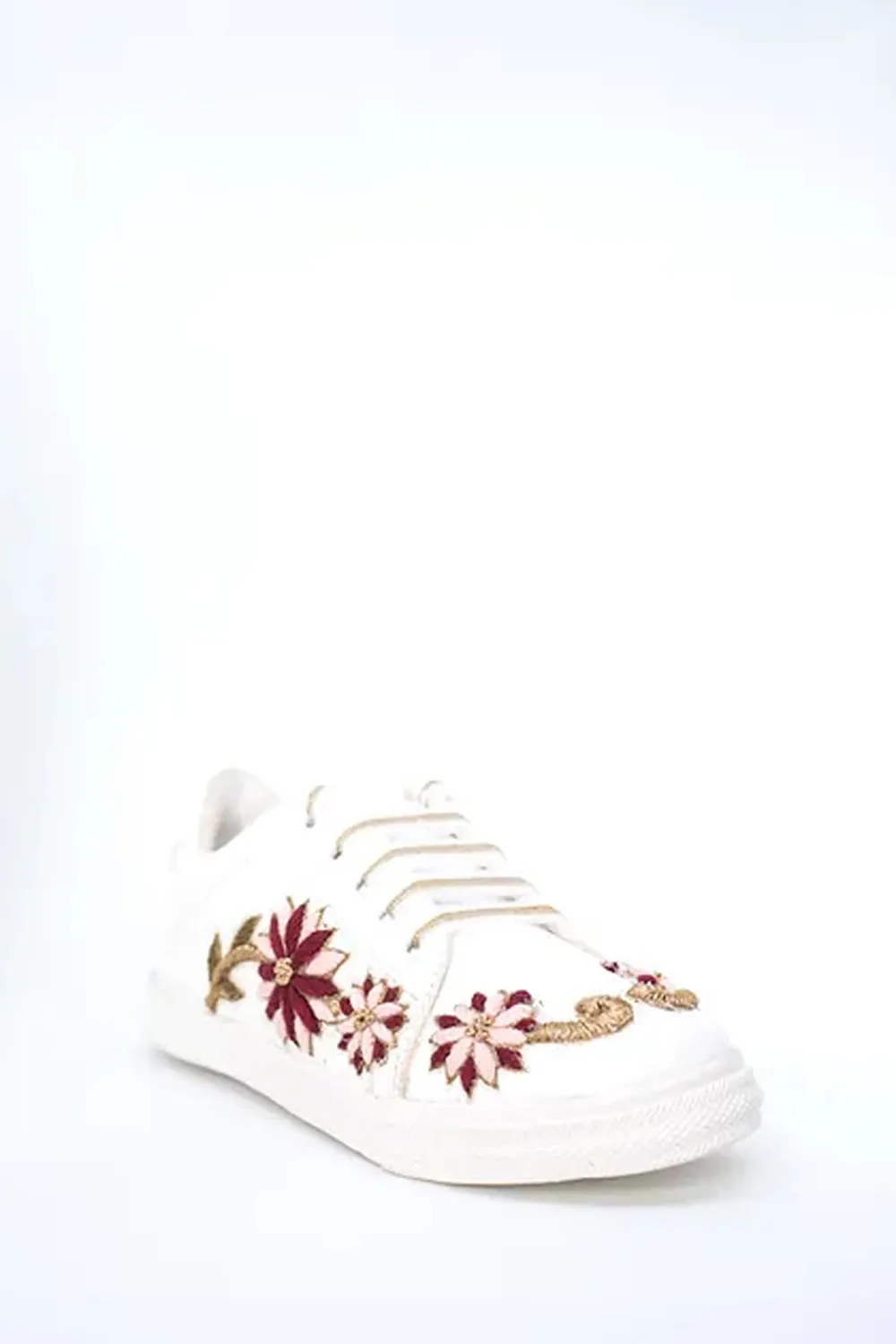 Pink And Maroon Flower Zardozi Sneakers