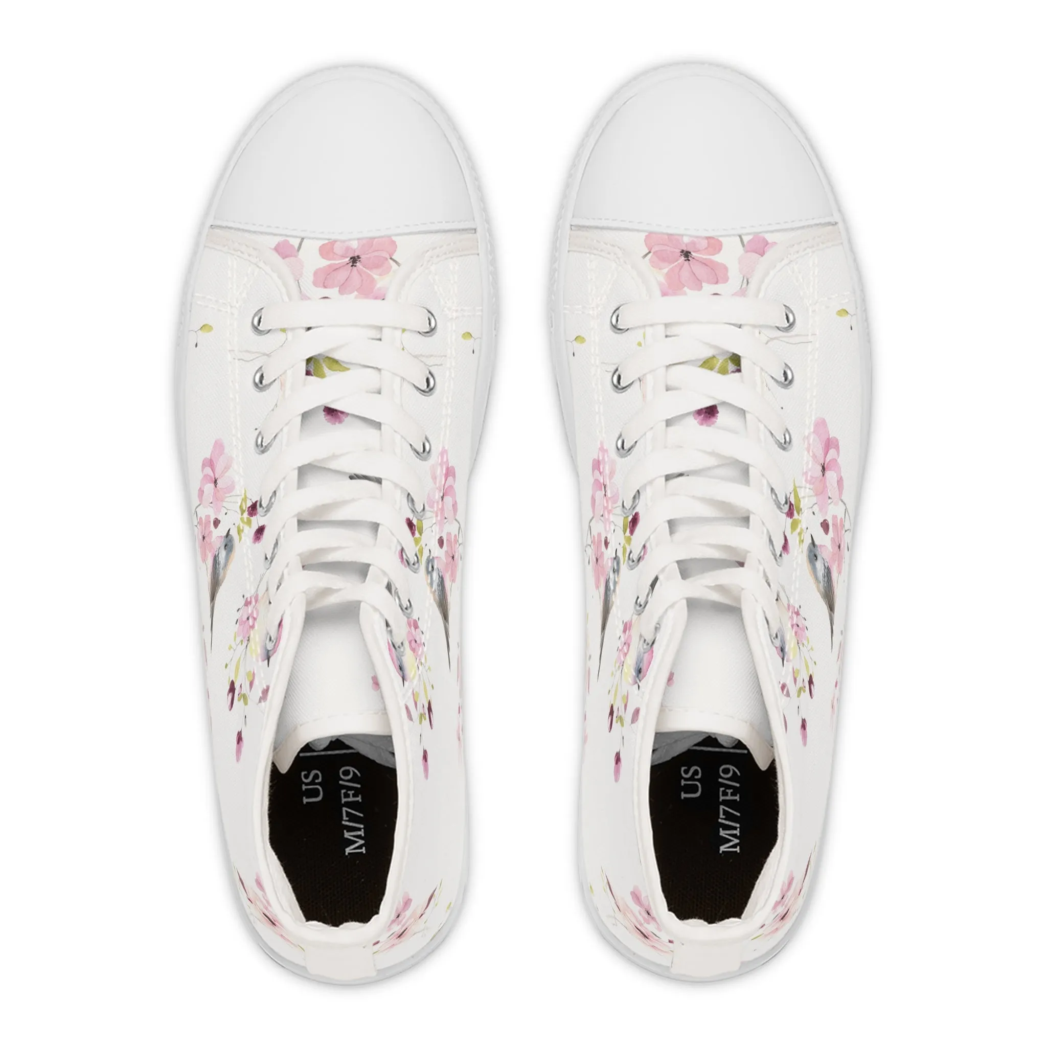 Pink Flower Bird Women's High Top Sneakers