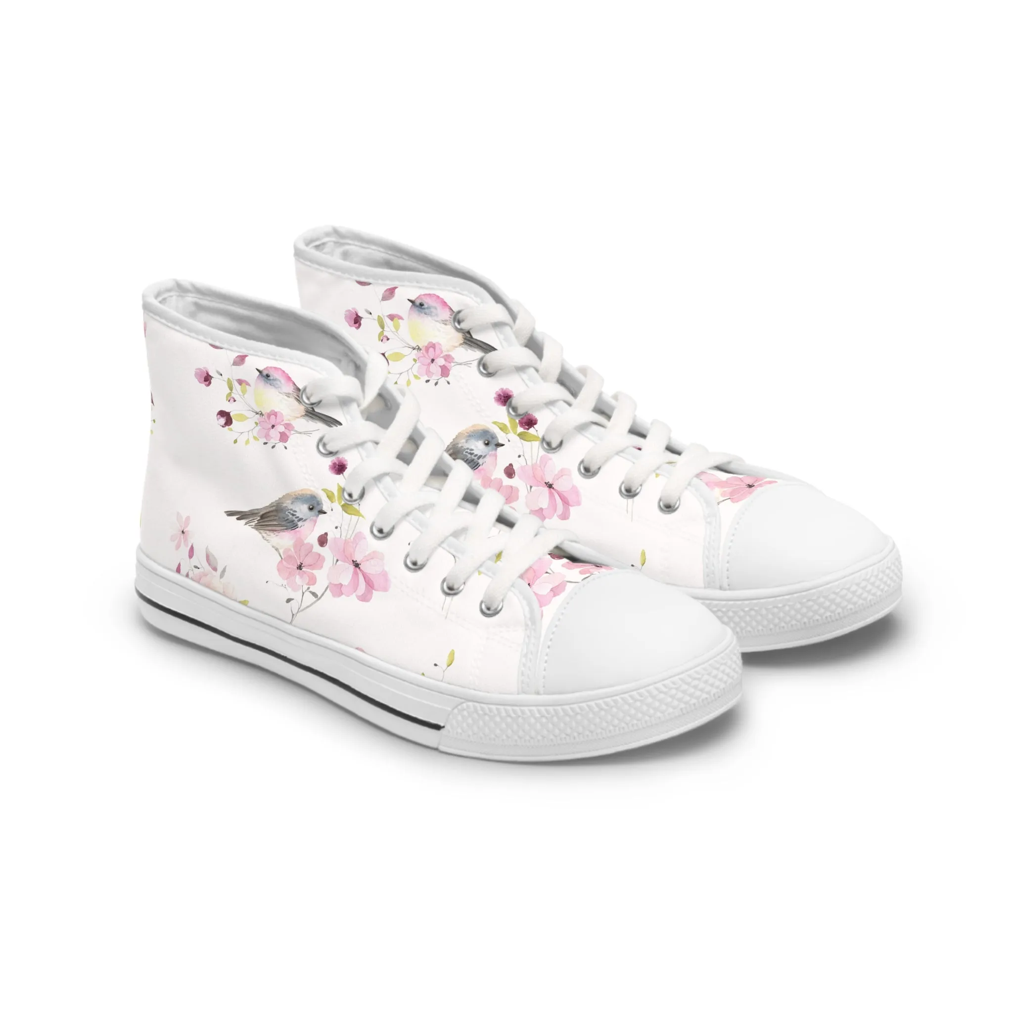 Pink Flower Bird Women's High Top Sneakers