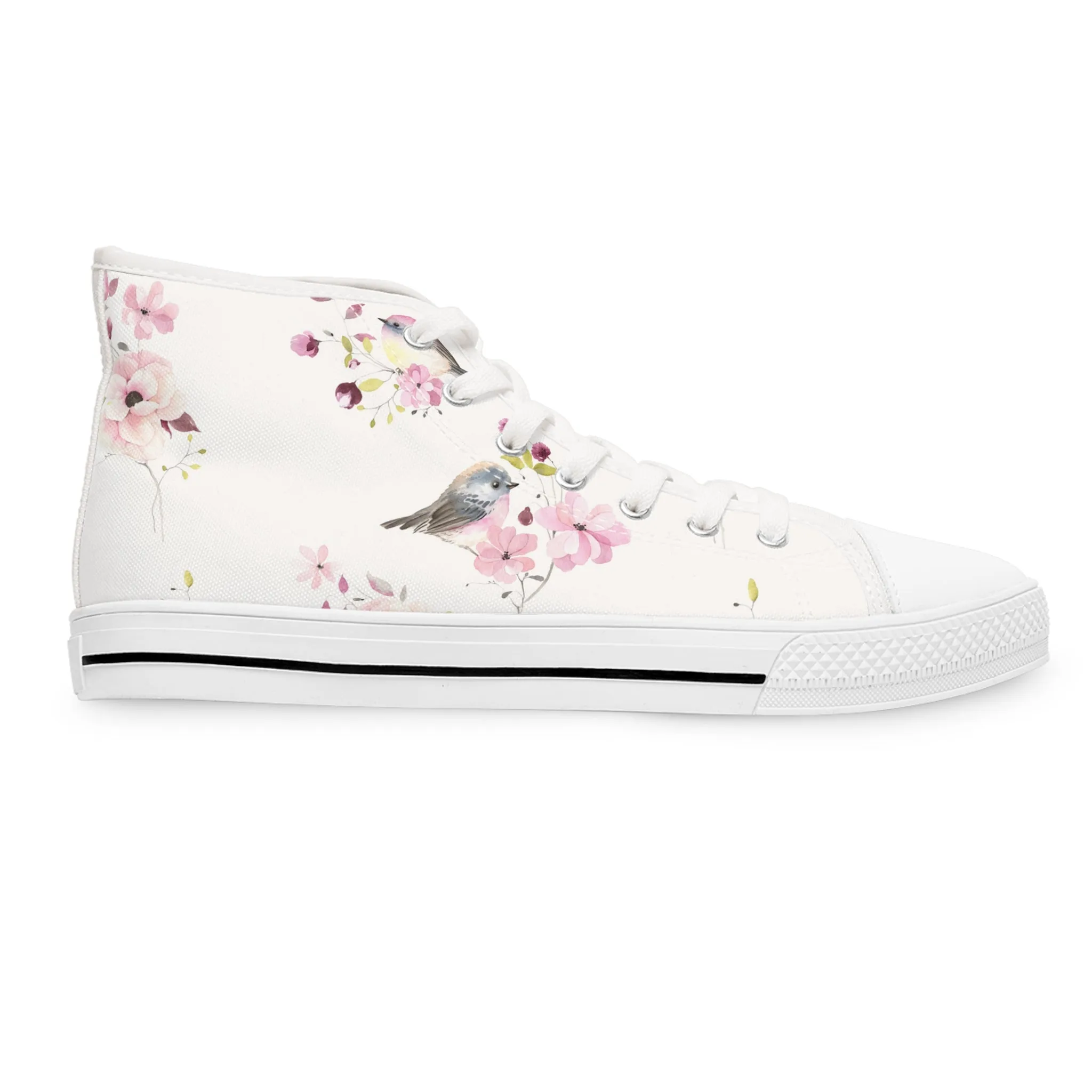 Pink Flower Bird Women's High Top Sneakers