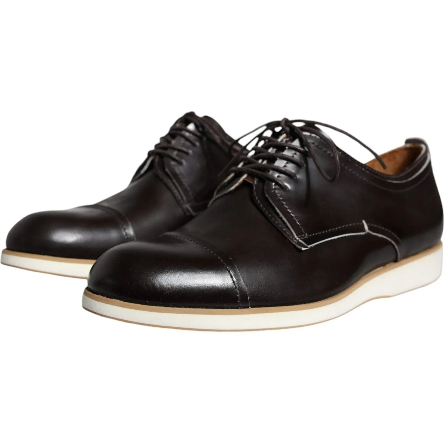 Pollini Black White Leather Lace Up Men Dress Formal Shoes