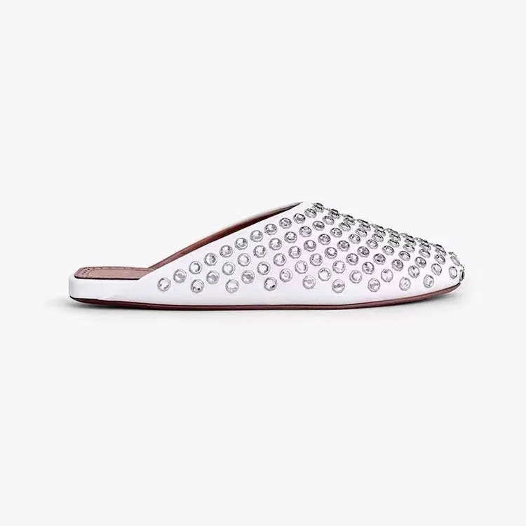 Pre Order:  Rhinestone Rivet Toe Cap Flat Mules