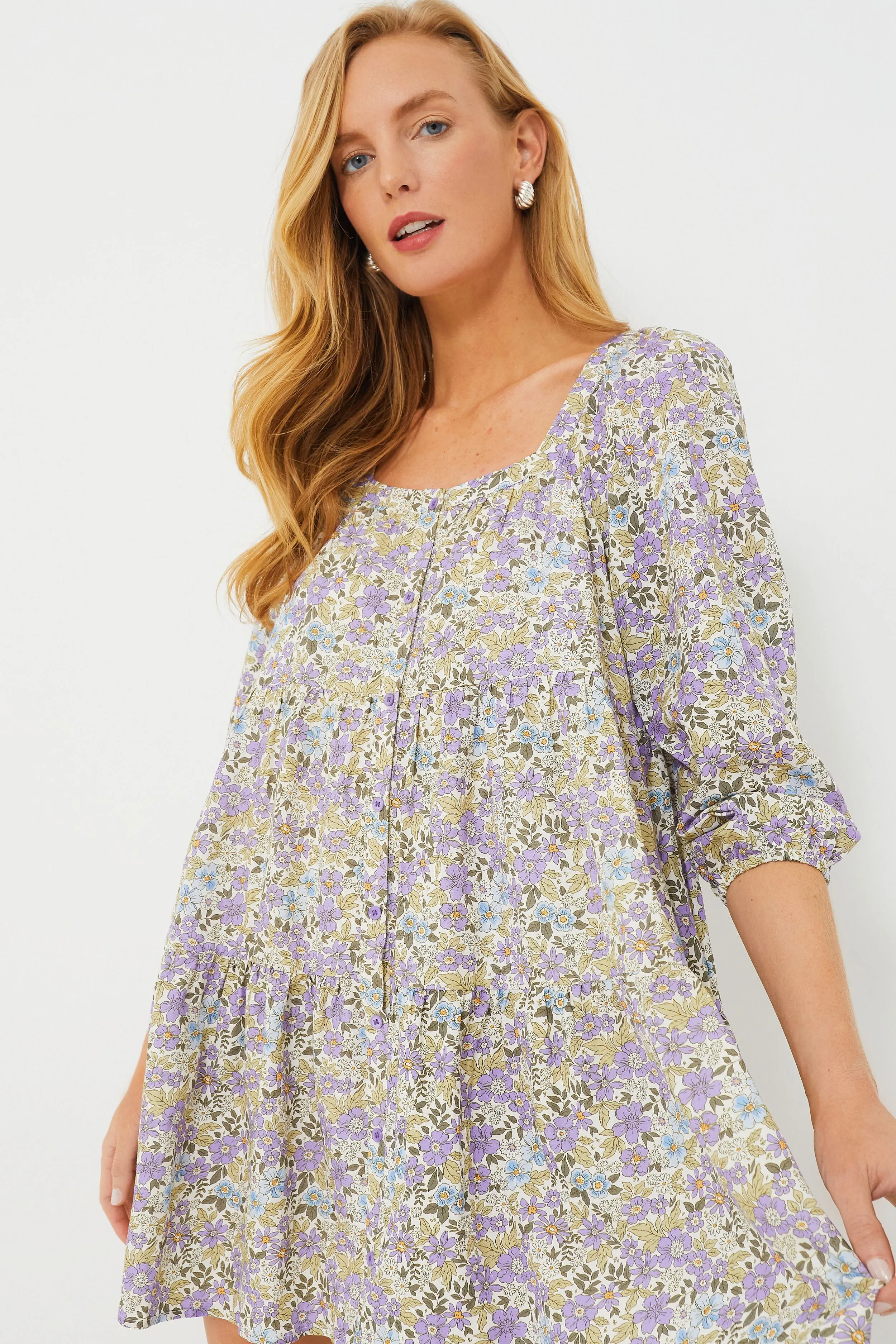 Purple Floral Square Neck Lulu Mini Dress