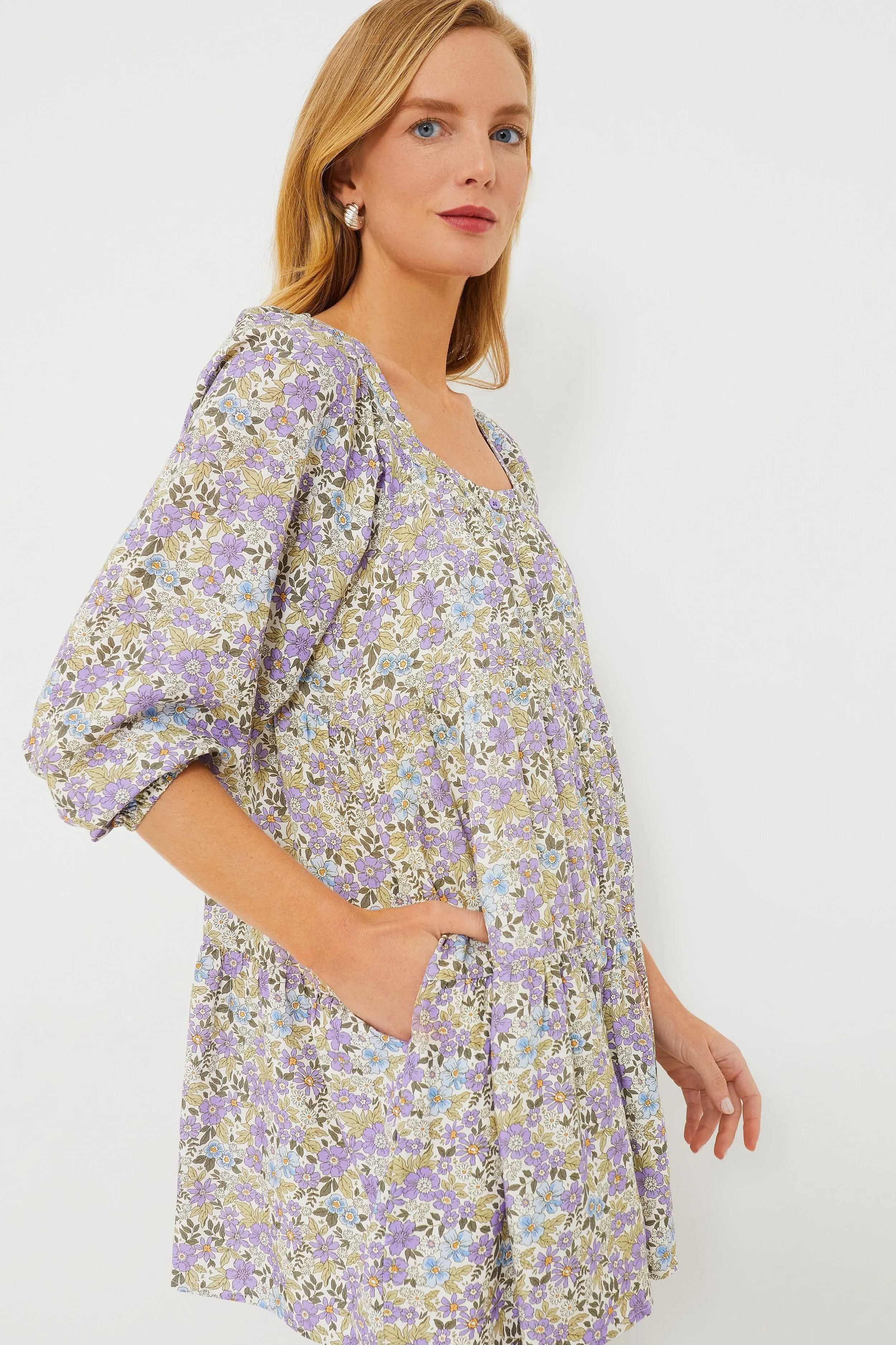 Purple Floral Square Neck Lulu Mini Dress