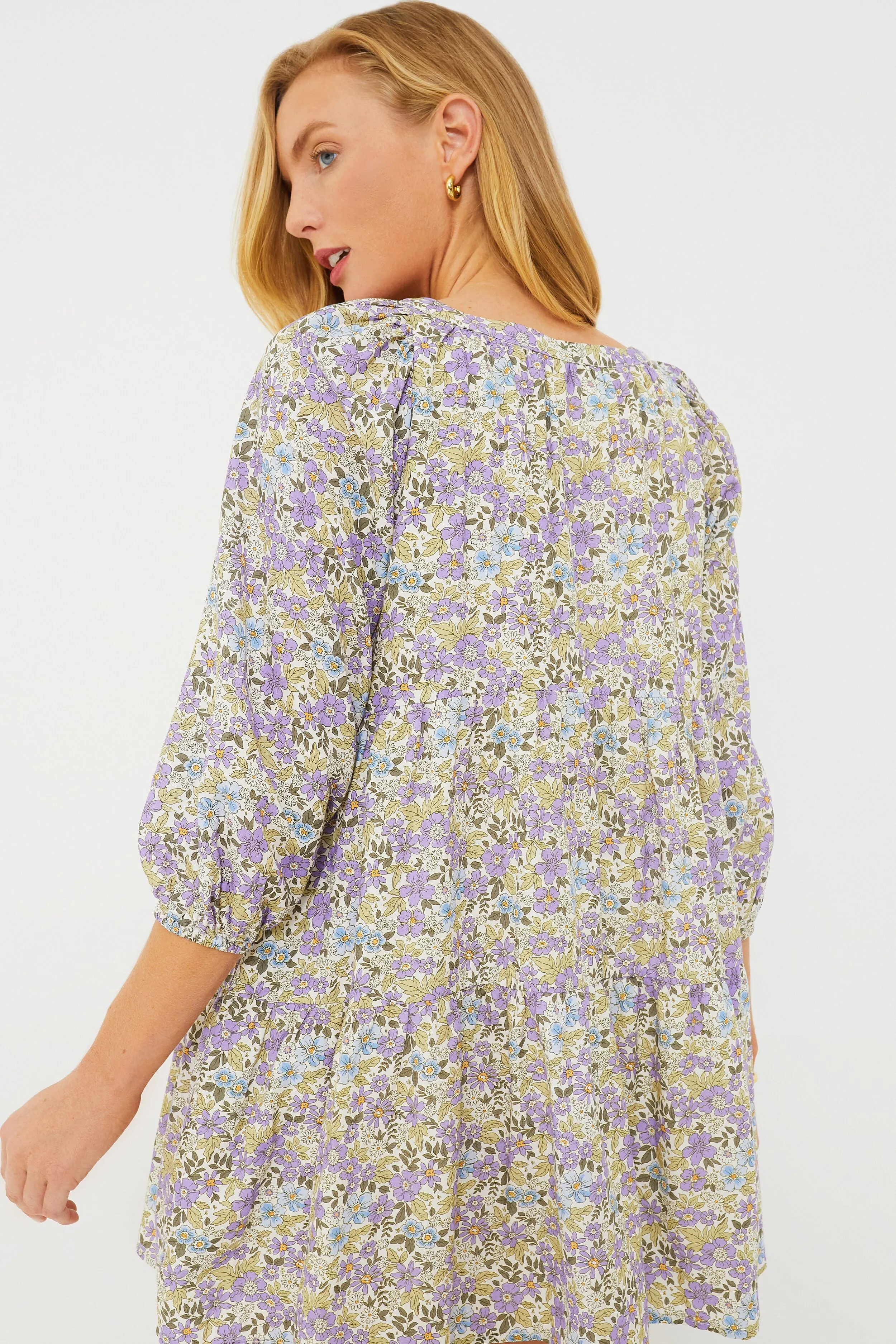 Purple Floral Square Neck Lulu Mini Dress