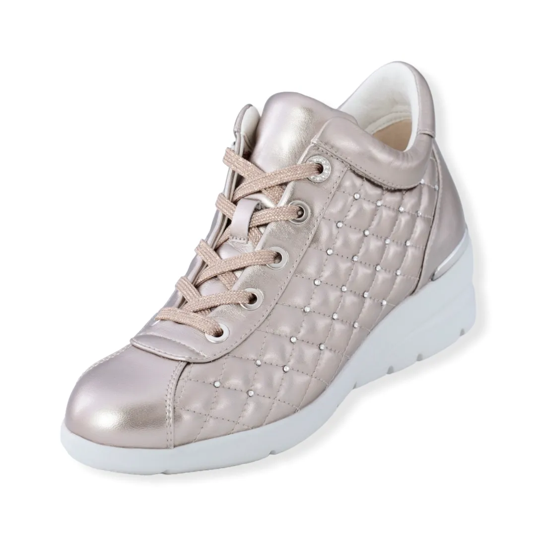 Quilted design Sheepskin leather Sneakers with Swarovski crystal decorations  #FJ070