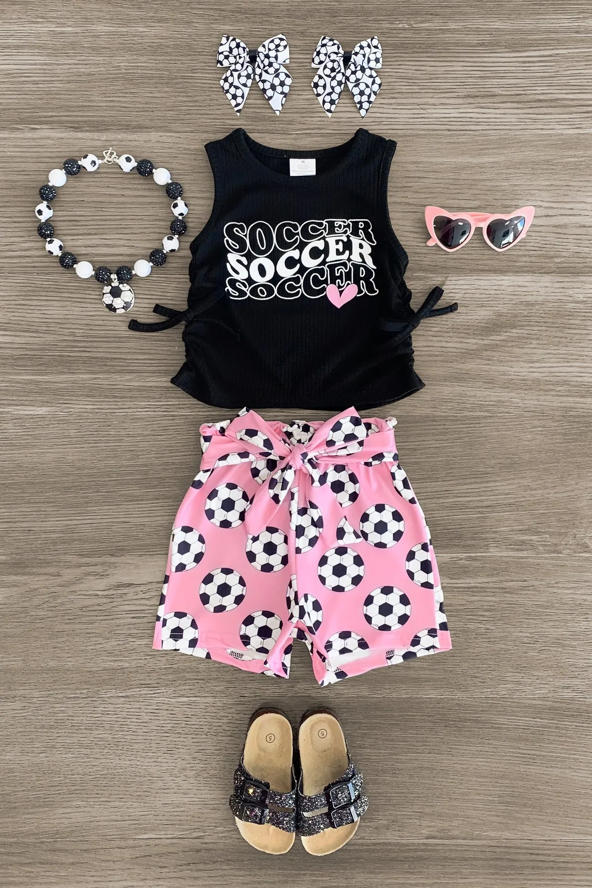 "Soccer" Black & Pink Short Set