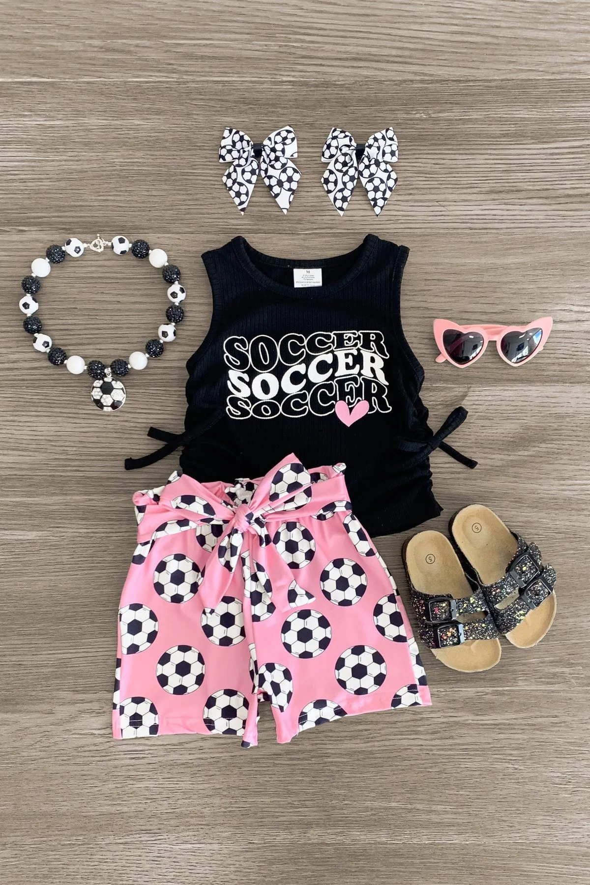 "Soccer" Black & Pink Short Set