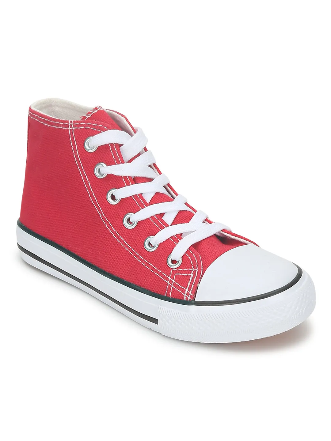 Red Canvas High Ankle Stylish Lace-Up Sneakers For Kids-Unisex (TC-LKCAN4-RED)