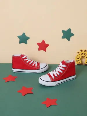 Red Canvas High Ankle Stylish Lace-Up Sneakers For Kids-Unisex (TC-LKCAN4-RED)