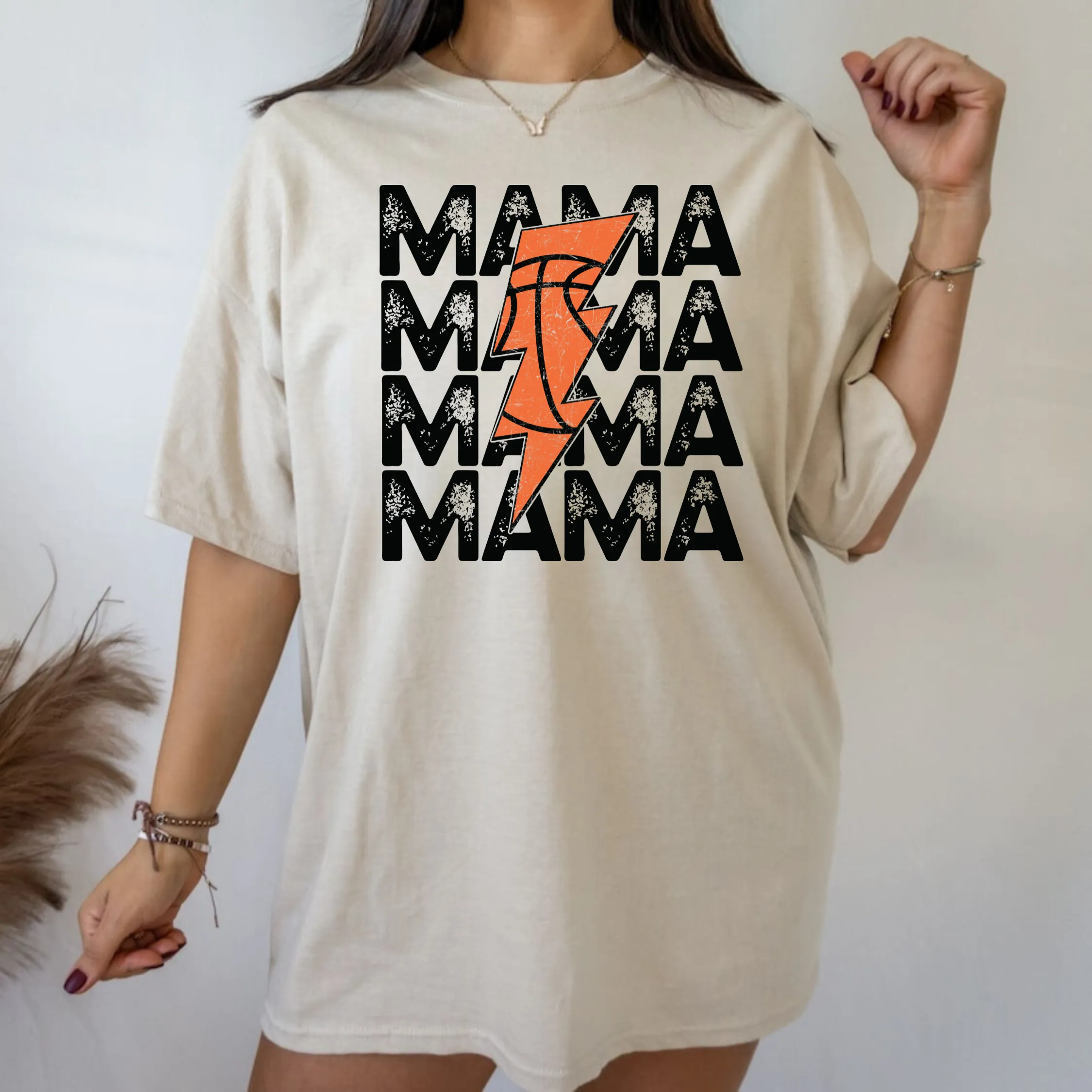 Retro Basketball Mama Shirt with Lightening Bolt