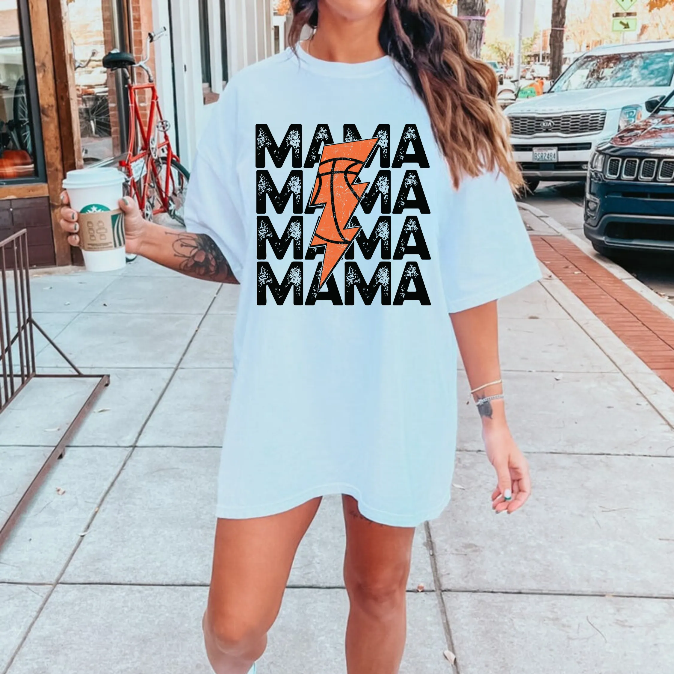 Retro Basketball Mama Shirt with Lightening Bolt