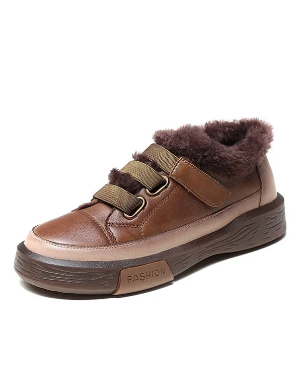 Retro Leather Fur Casual Sneaker For Women