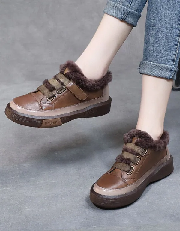 Retro Leather Fur Casual Sneaker For Women