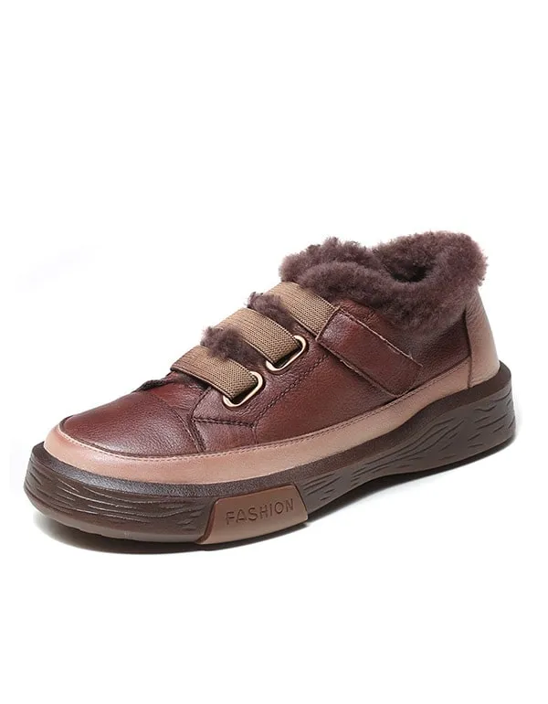 Retro Leather Fur Casual Sneaker For Women