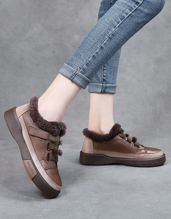 Retro Leather Fur Casual Sneaker For Women