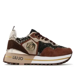 Scarpe Donna LIU JO Sneakers Platform Maxi Wonder 01 in Suede e Paillettes colore Brown