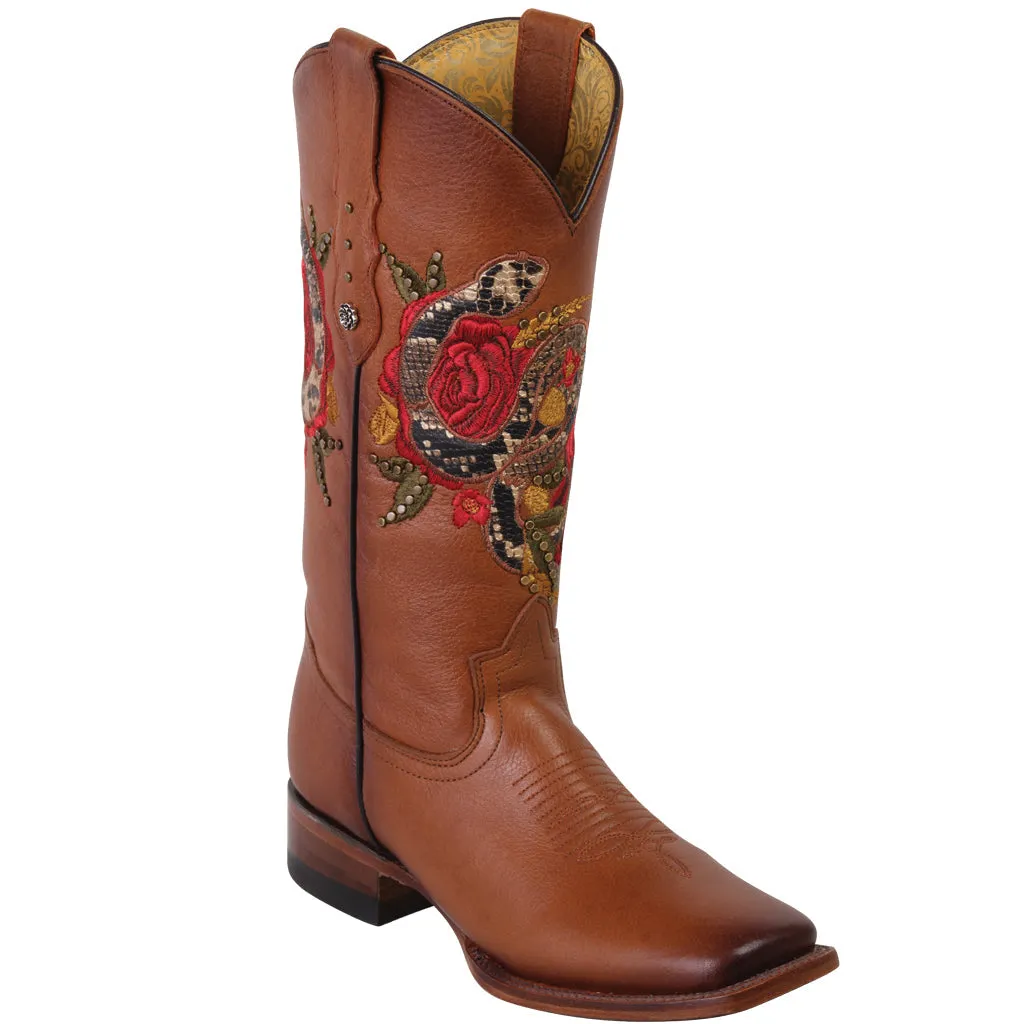 Snake On Red Rose Cowgirl Boots