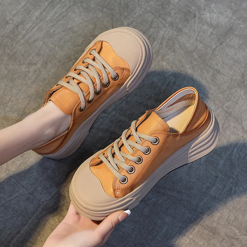 Soft Leather Comfortable Casual Platform Sneakers for Women