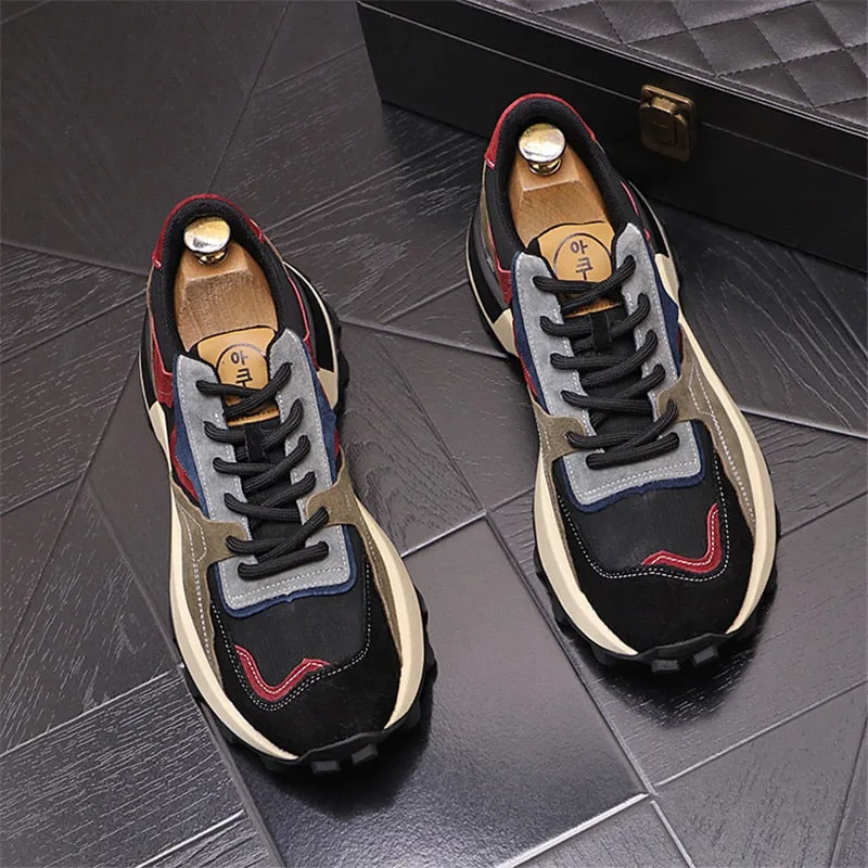 Solid Patchwork Color Leather Sneakers