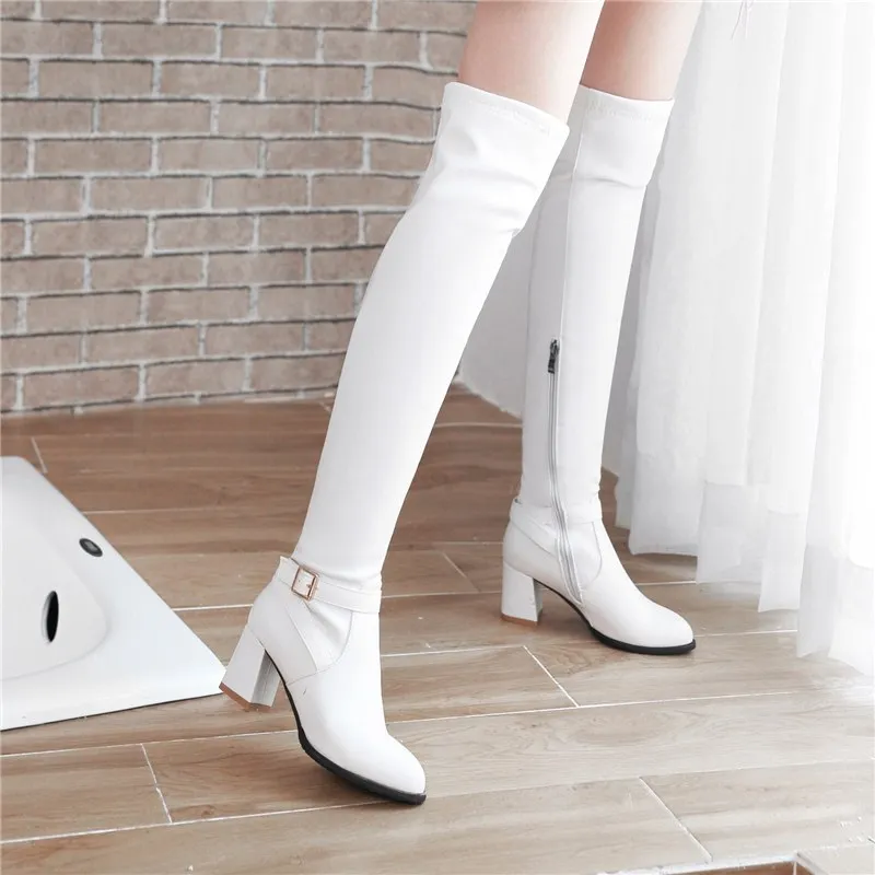 square high heels over the knee boots