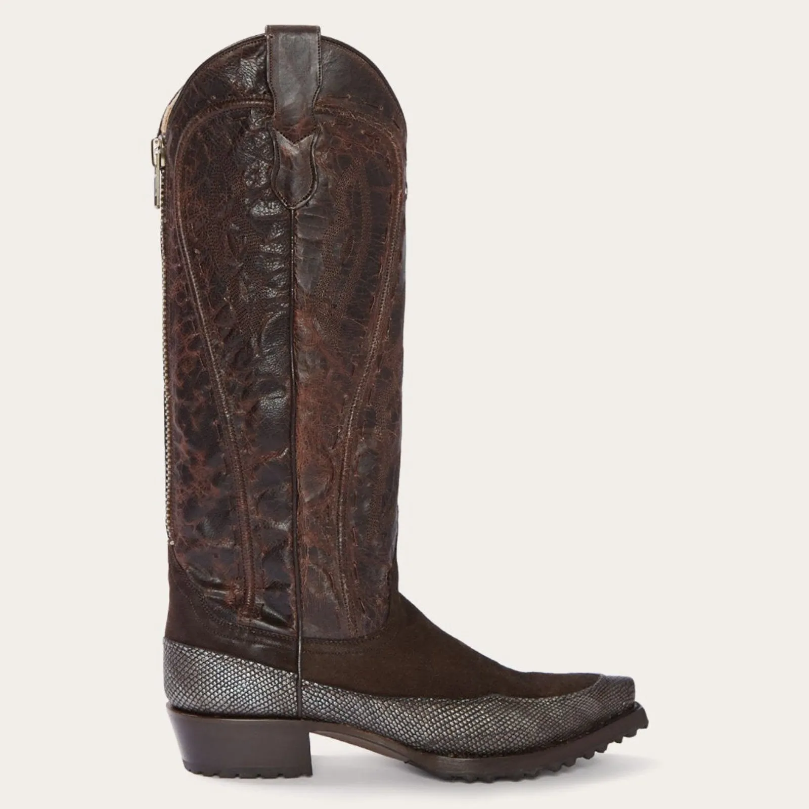 Stetson Women's Dakota Brown Suede & Teju Snip Toe Boots 4006